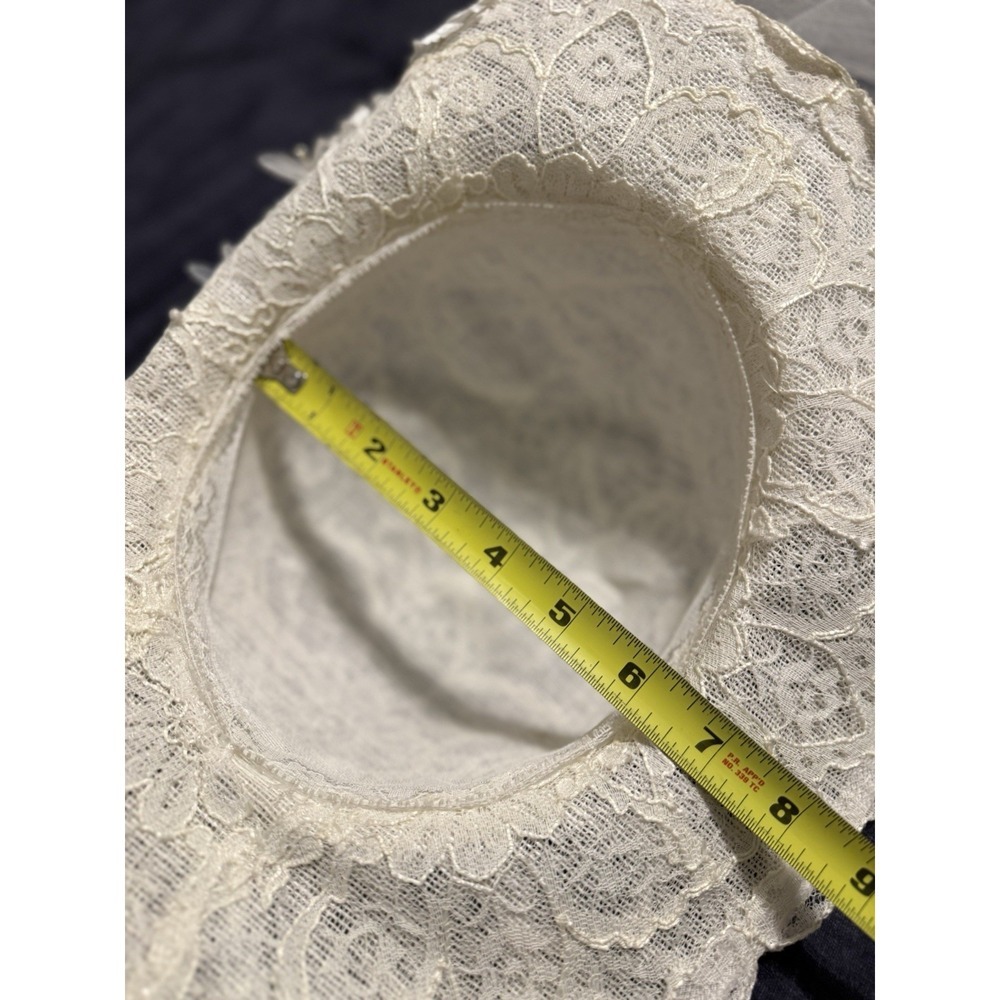 Vintage bohemian Floral Bridal Hat with Veil Ivory Lace Wedding Church 34" long‎ - Picture 8 of 12